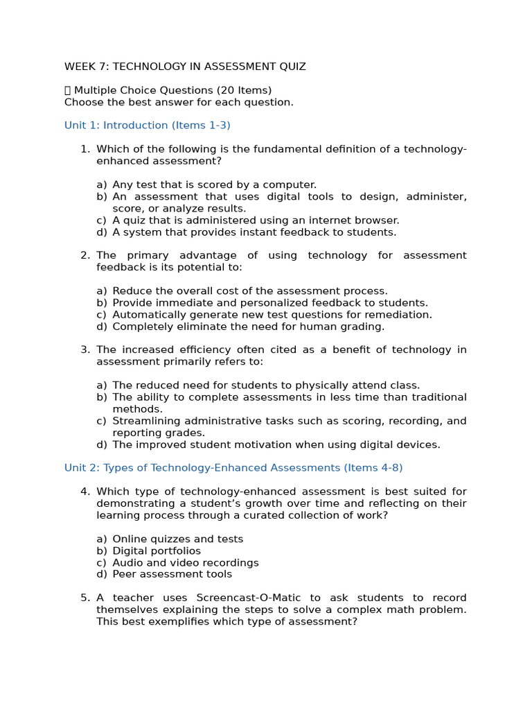 Technology-Enhanced Assessment Quiz | PDF | Educational Assessment