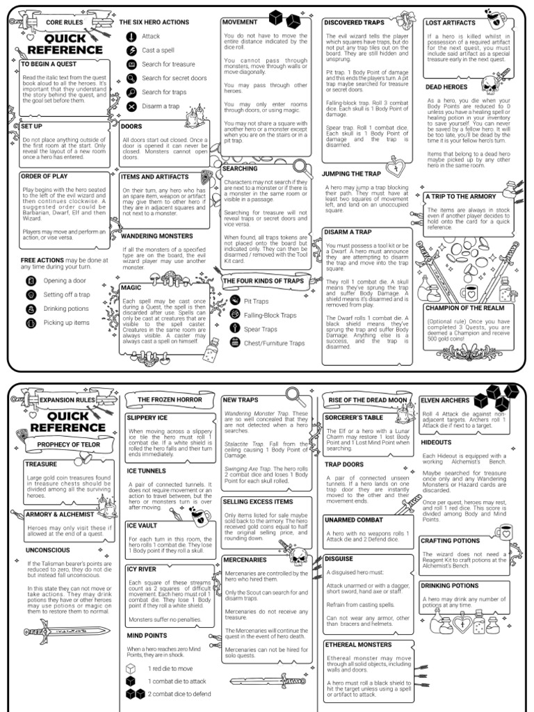 HeroQuest Quick Rules Reference | PDF