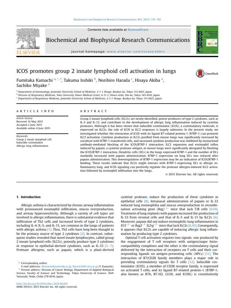 ICOS Promotes Group 2 Innate Lymphoid Cell Activation in Lungs | PDF ...
