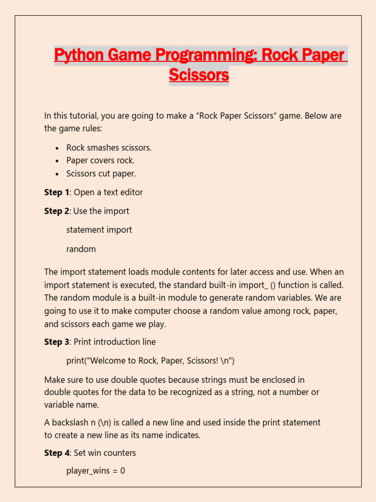 Python Rock Paper Scissors Game Tutorial | PDF | Control Flow ...