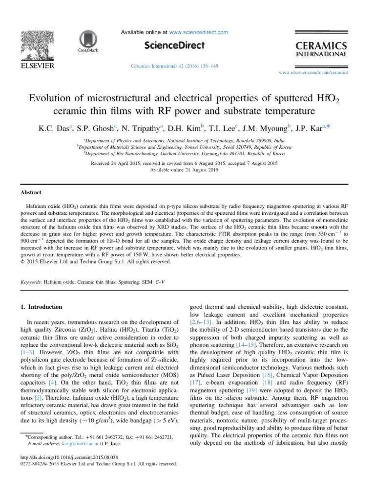 HfO2 Power Temp Ceramic INT | PDF | Thin Film | Zirconium Dioxide