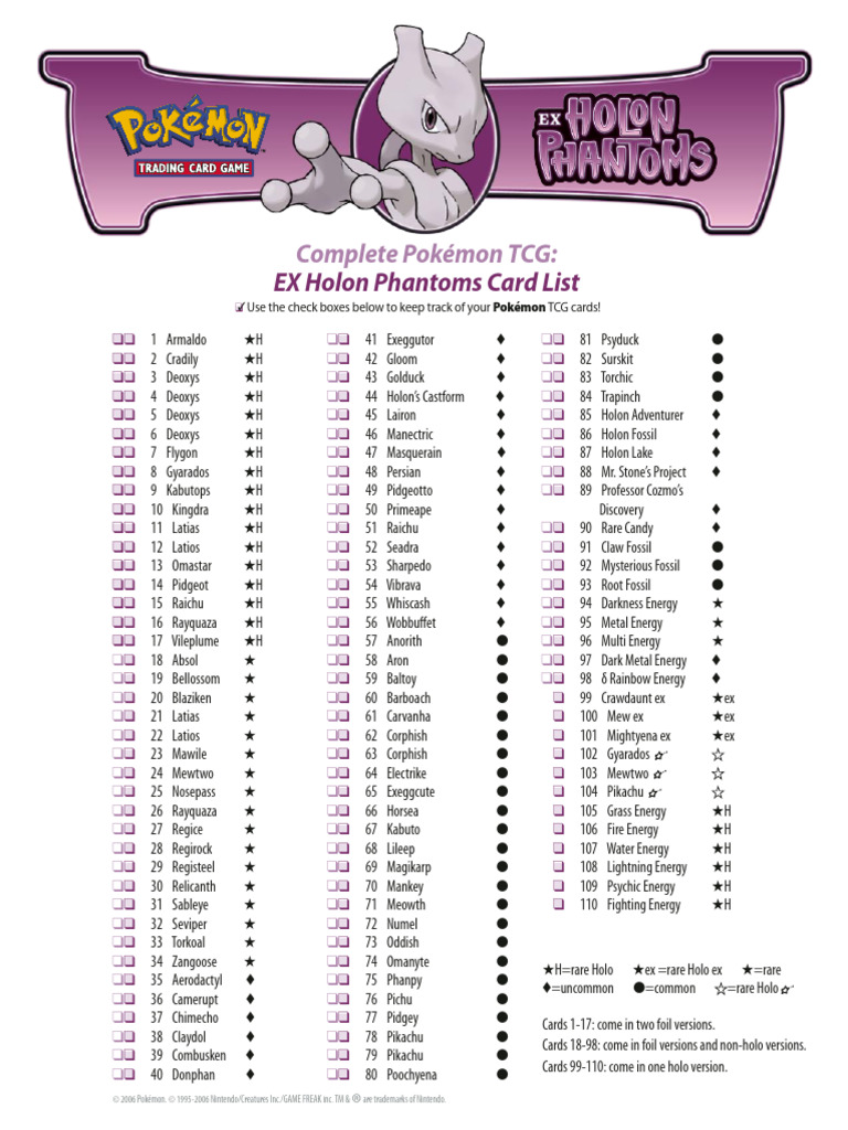Pokmon TCG: EX Holon Phantoms List | PDF | Pokmon | Nintendo Franchises
