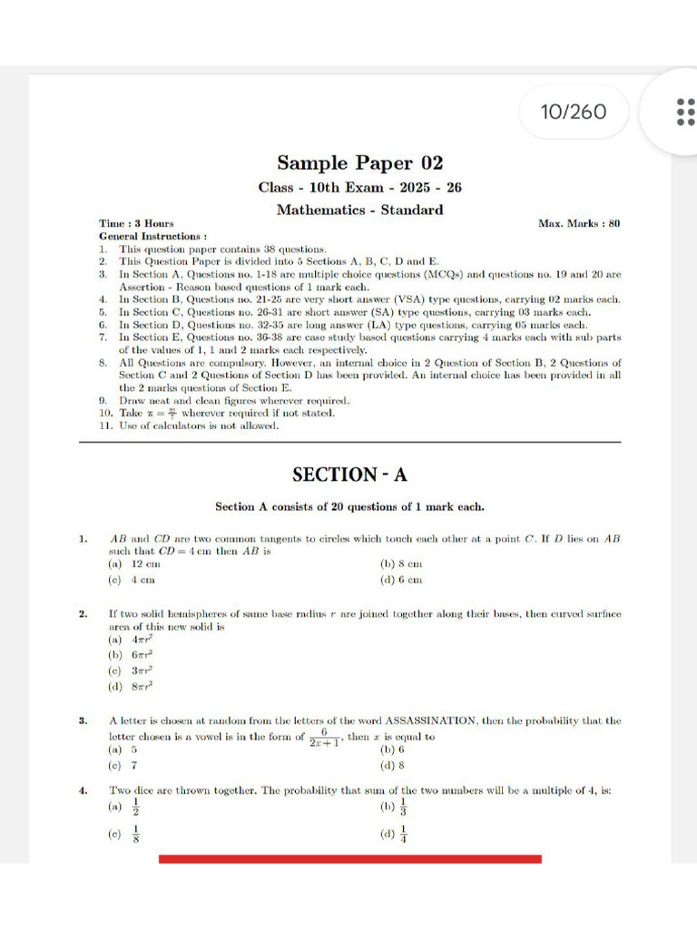 Sample Paper Class 10-1 | PDF