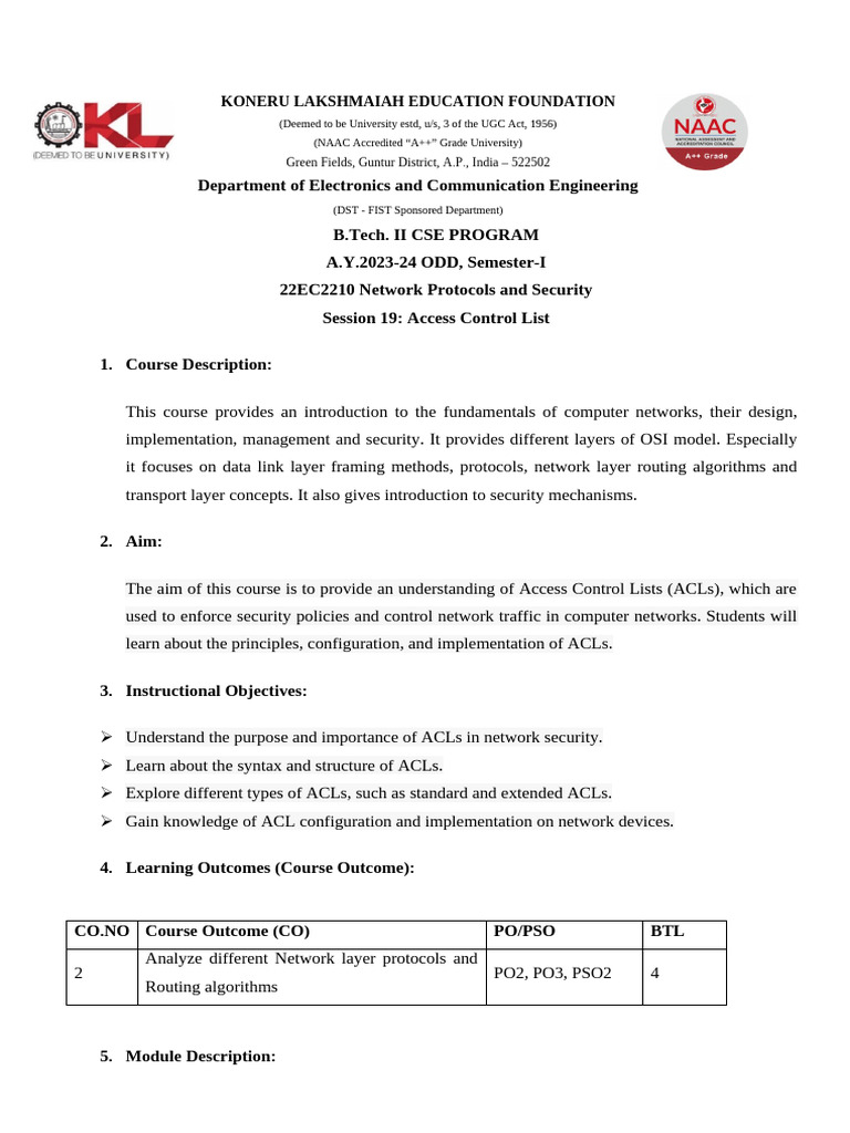 Access Control Lists in Network Security | PDF | Computer Network ...