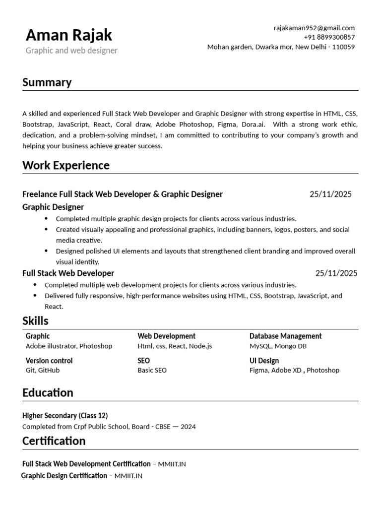 Full Stack Web Developer & Graphic Designer | PDF