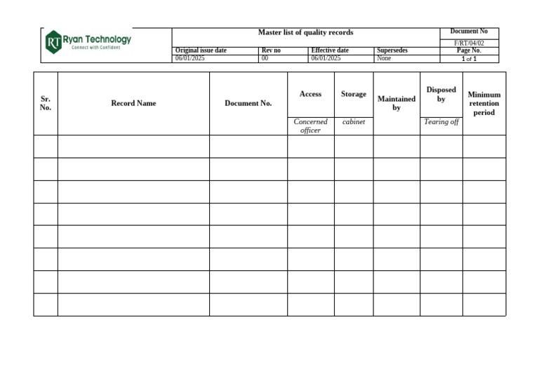 Quality Records Master List | PDF