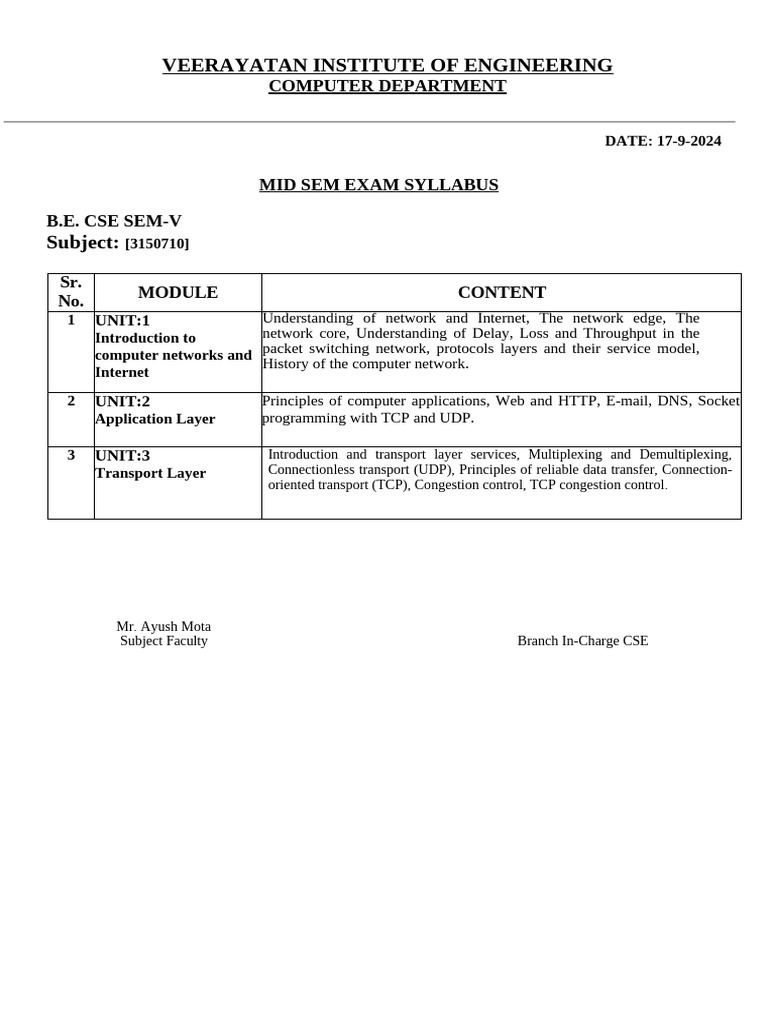 CSE Sem-V Computer Networks Syllabus | PDF