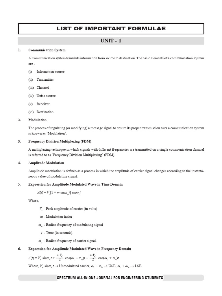 Key Communication System Formulae | PDF | Frequency Modulation ...