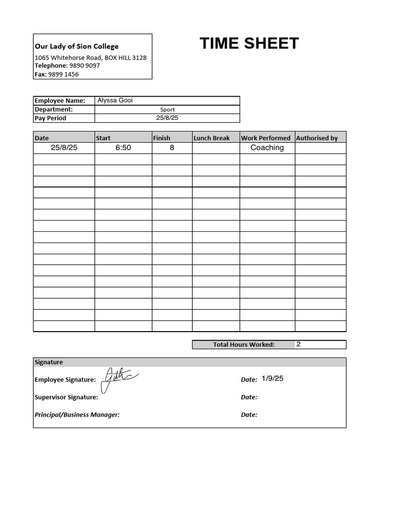 GSV Coach Time Sheet 25:8:25 | PDF
