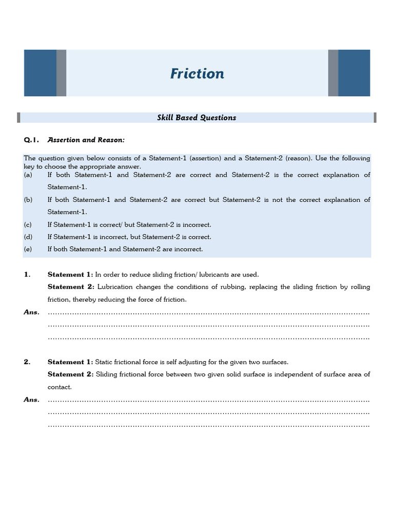 Skill-Based Questions on Friction Concepts | PDF | Friction ...