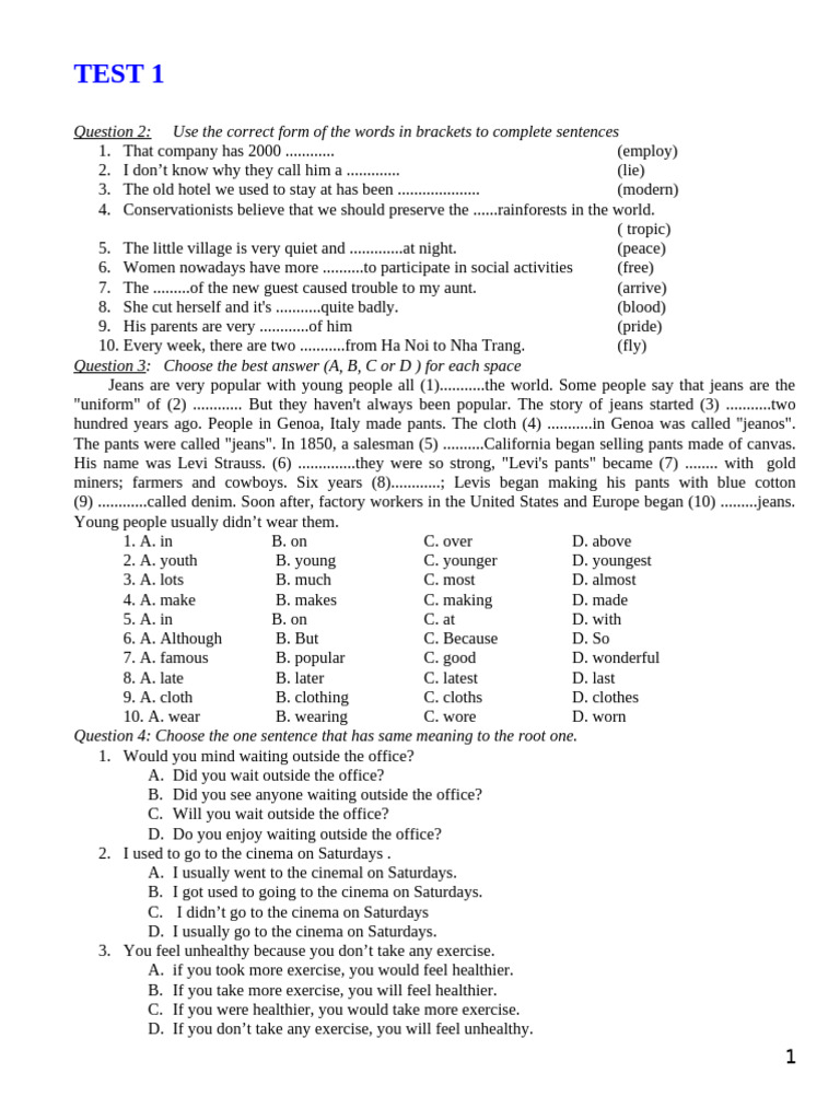 English Language Test Practice Questions | PDF | Nobel Prize
