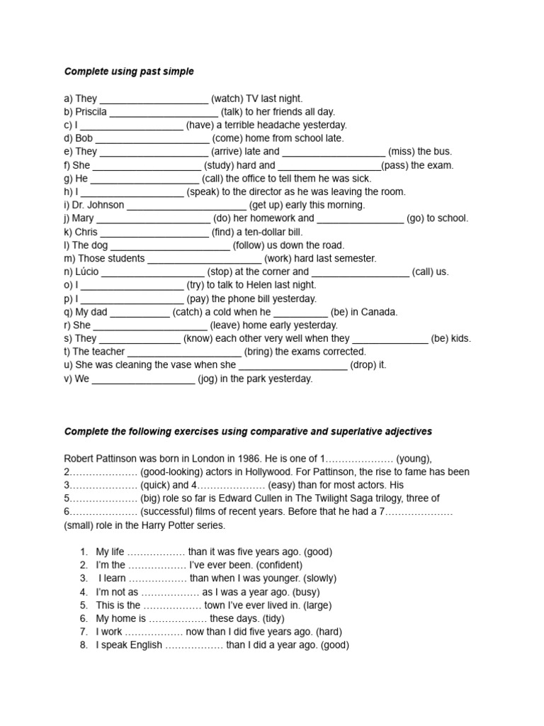 Past Simple and Adjective Exercises | PDF