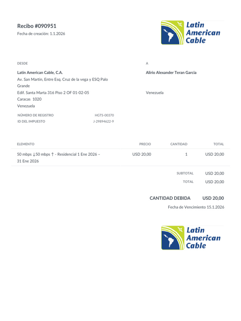 Recibo de Pago de Internet Residencial | PDF