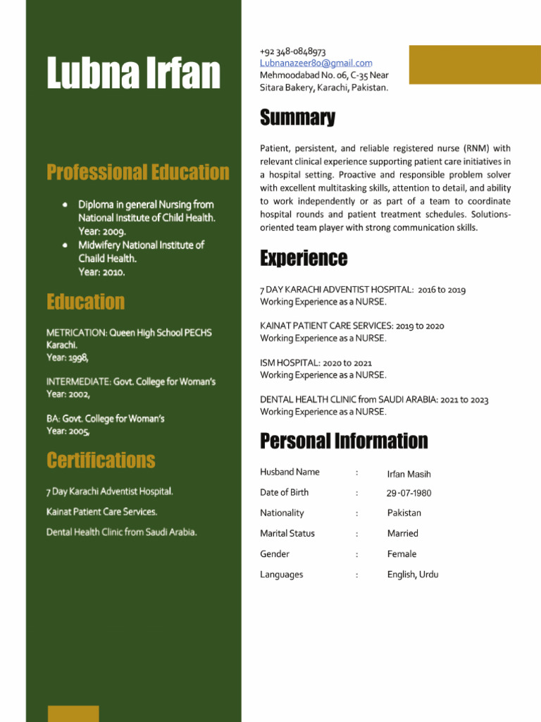 Lubna Irfan Cv 0001-1-1 | PDF