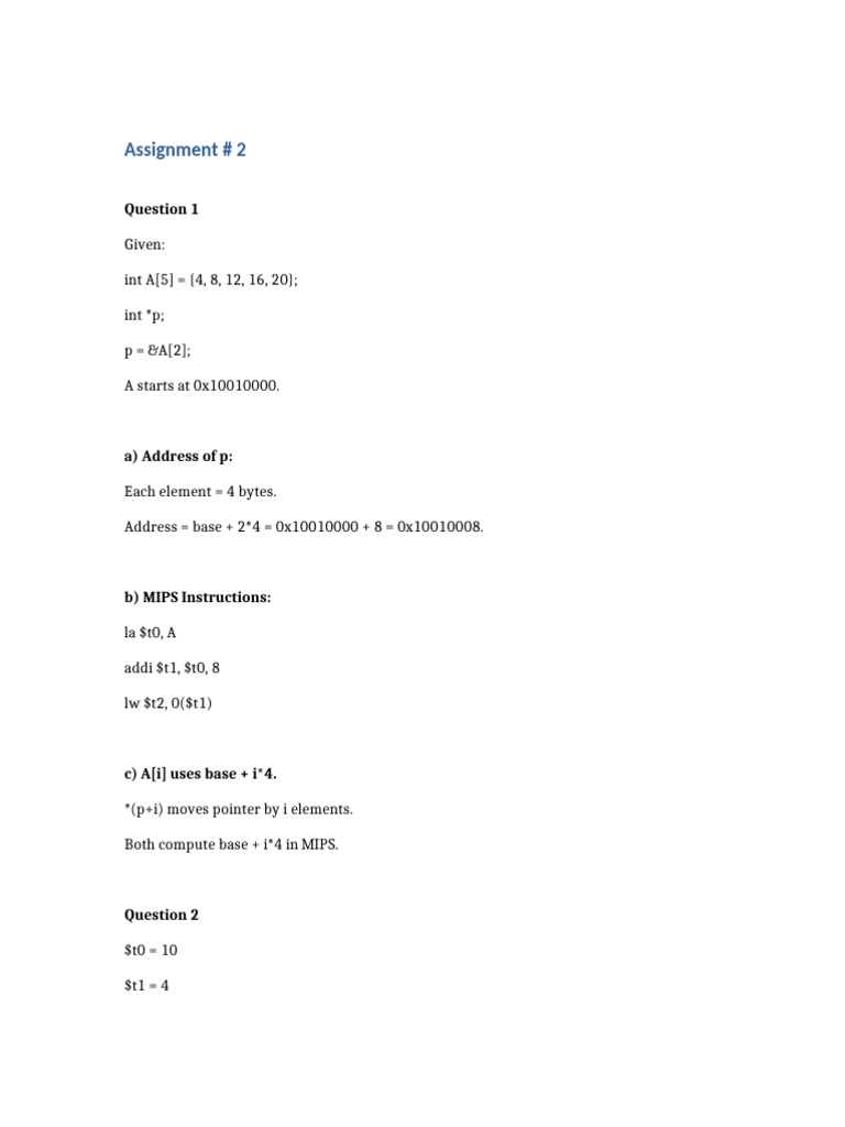 MIPS Programming Assignment Solutions | PDF