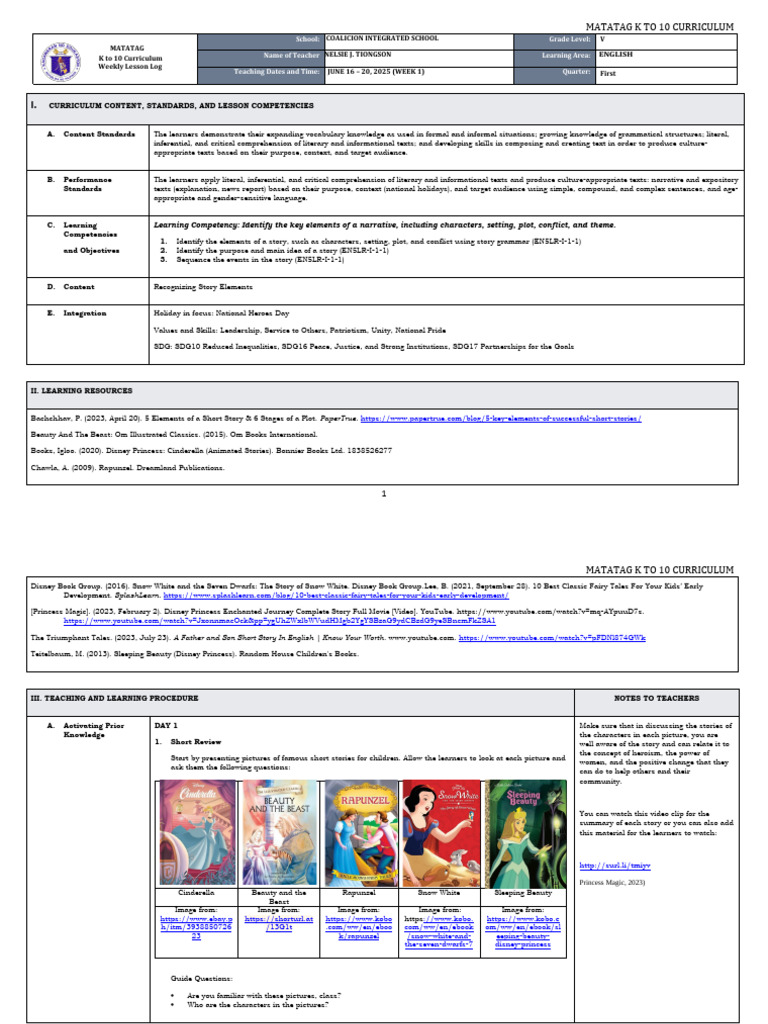 MATATAG K to 10 English Curriculum Guide | PDF | Plot (Narrative ...