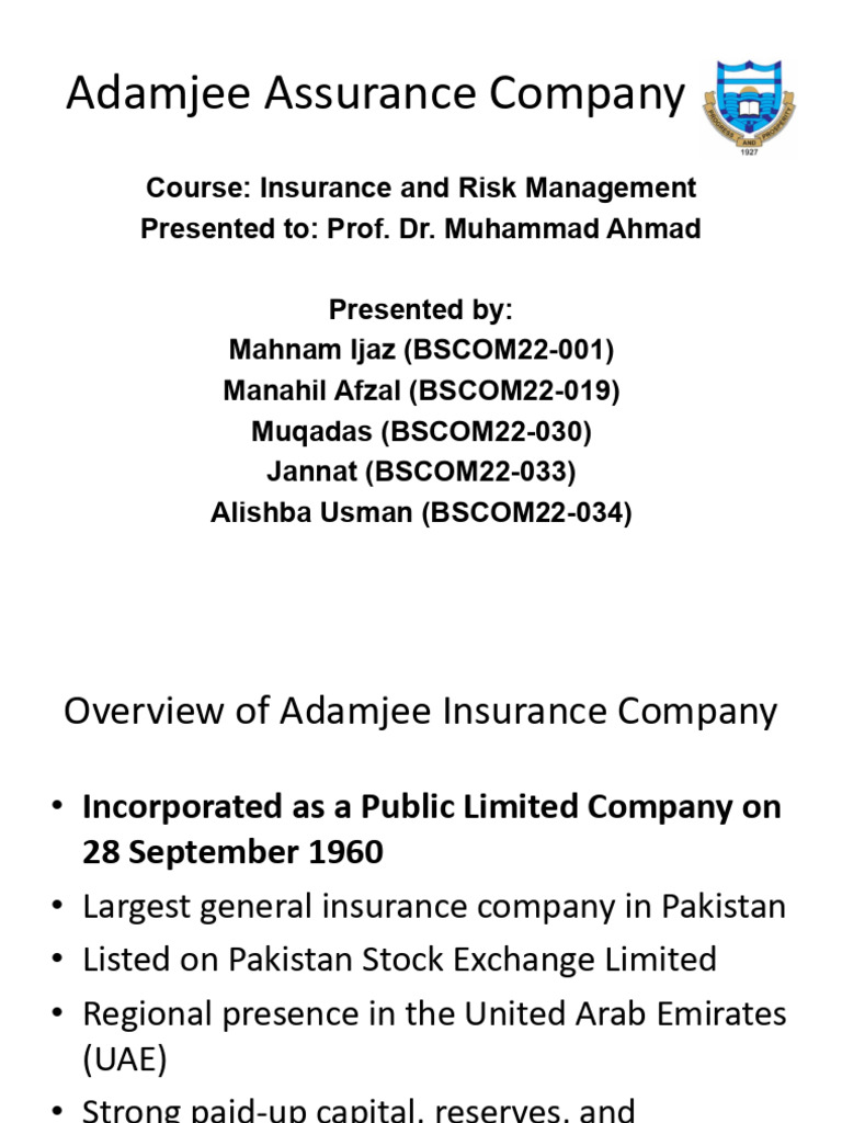 Overview of Adamjee Assurance Company | PDF | Insurance | Reinsurance