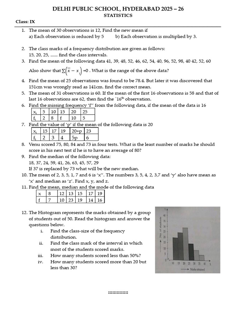 Class IX Statistics Problems and Solutions | PDF | Mode (Statistics ...