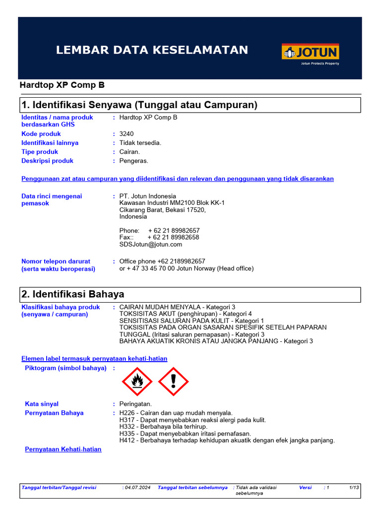 Lembar Data Keselamatan Hardtop XP Comp B | PDF