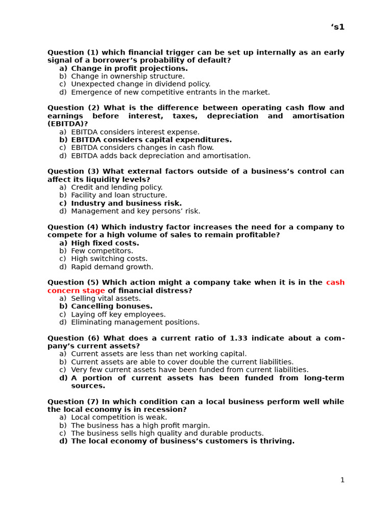 Financial Risk Assessment Questions | PDF | Equity (Finance) | Loans