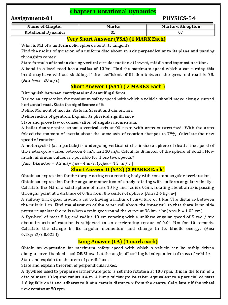 Rotational Dynamics Assignment Overview | PDF | Rotation Around A Fixed ...