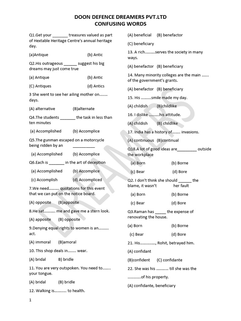 Confusing Words Quiz and Answers | PDF