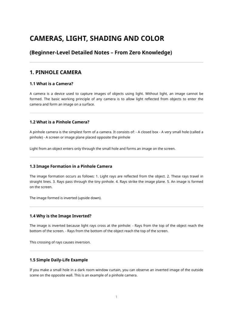Pinhole Camera and Radiometry Basics | PDF | Camera | Shadow
