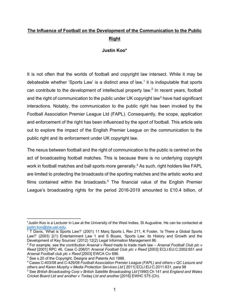 Football's Impact on UK Copyright Law | PDF | Copyright Infringement ...
