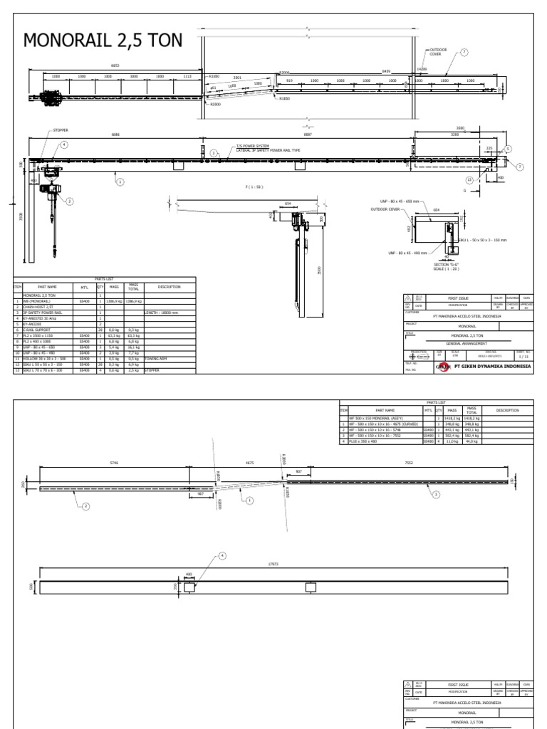 Monorail 2.5 Ton Parts List and Details | PDF