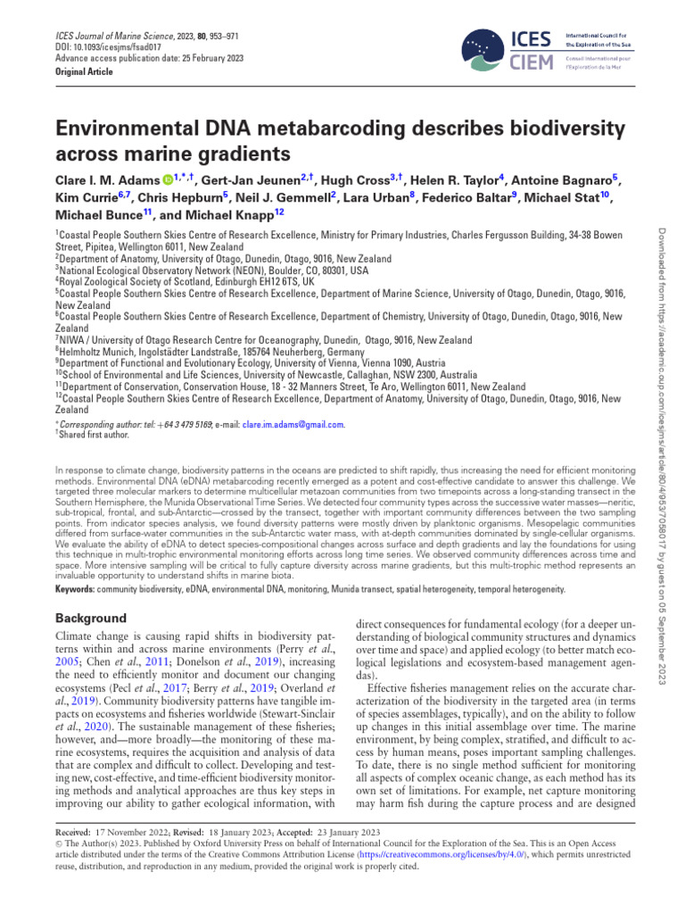 eDNA Metabarcoding for Marine Biodiversity | PDF | Real Time Polymerase ...