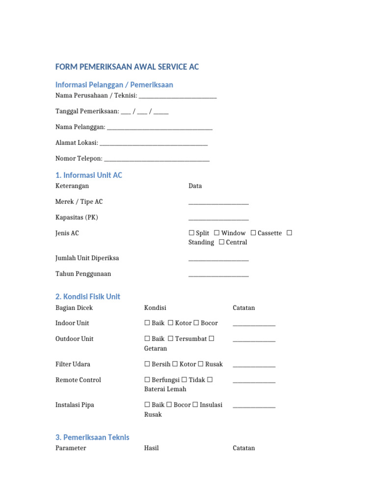 Form Pemeriksaan Service Ac | PDF