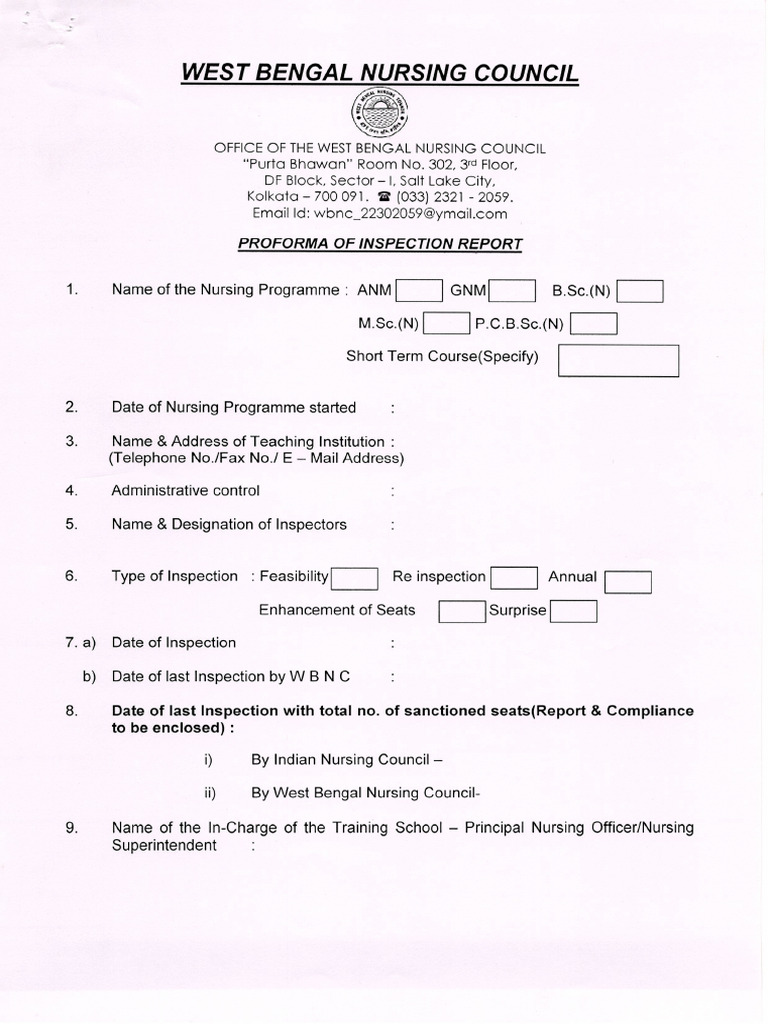 Proforma Inspection Format WBNC | PDF