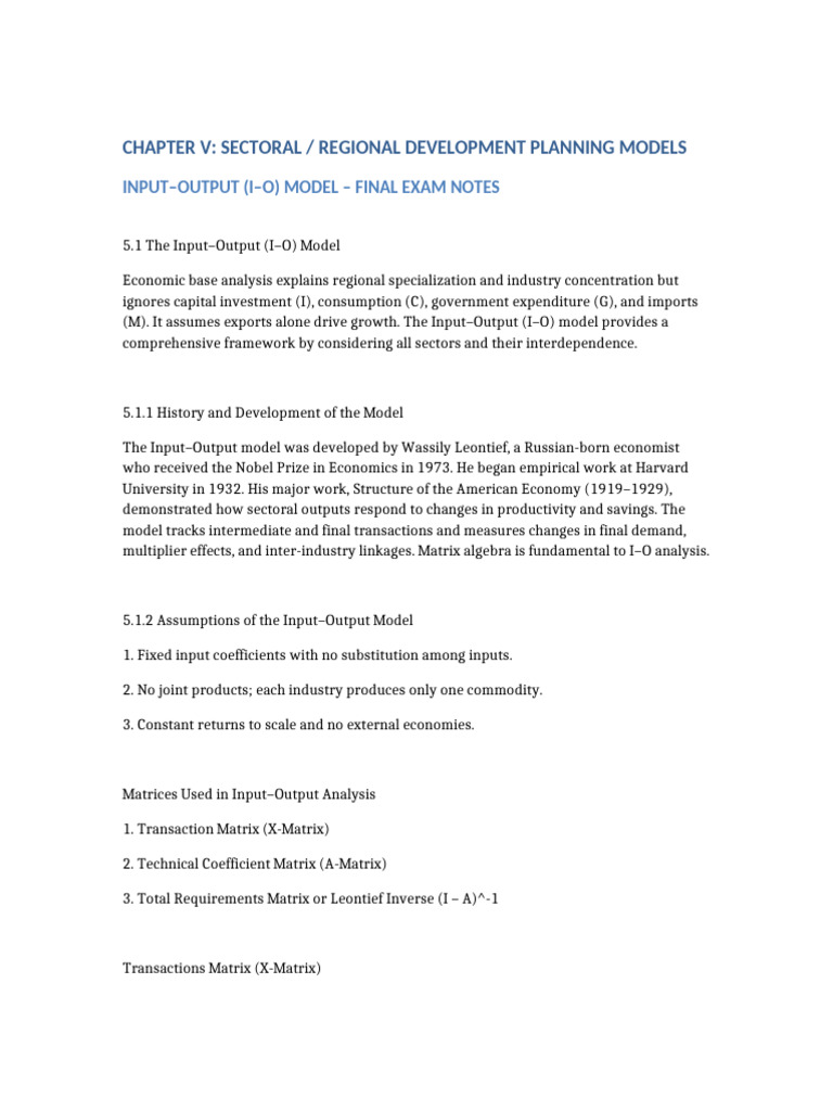 Chapter V Input Output Model Final Exam Notes | PDF | Input–Output ...