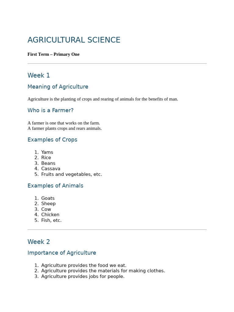 Year 1 Agric First Term 2025 | PDF | Agriculture | Plants