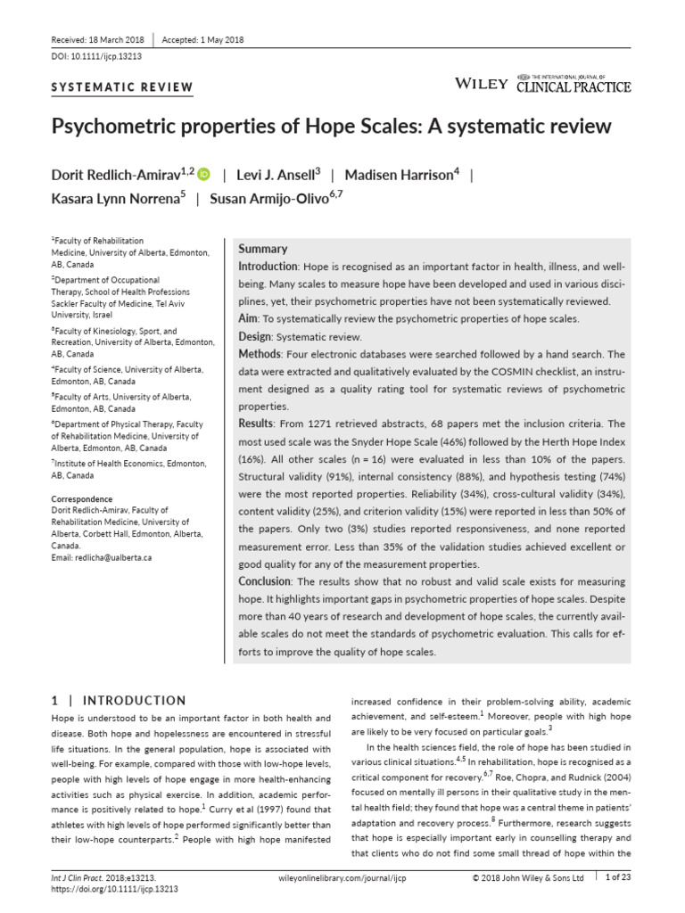 Psychometric Review of Hope Scales | PDF | Validity (Statistics ...