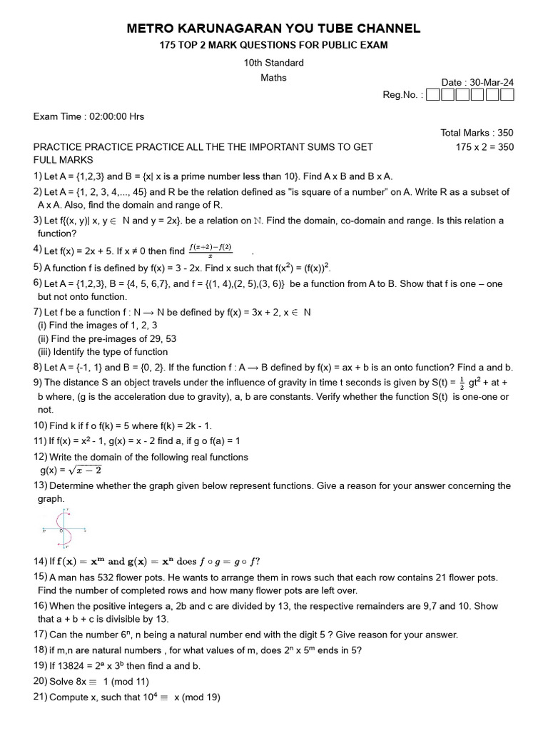 175 Key Maths Questions for 10th Grade | PDF | Line (Geometry ...