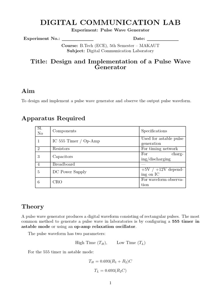 Pulse Wave Generator Design Guide | PDF | Telecommunications ...