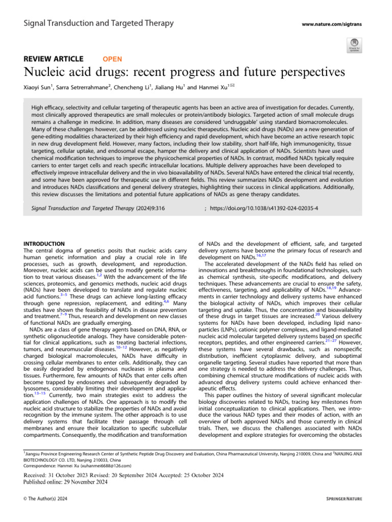 Nucleic Acid Drugs Nature | PDF | Micro Rna | Small Interfering Rna