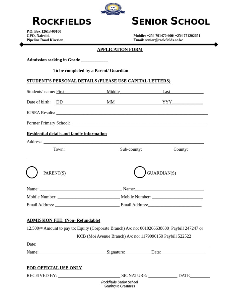 Application Form. Grade 10docx | PDF