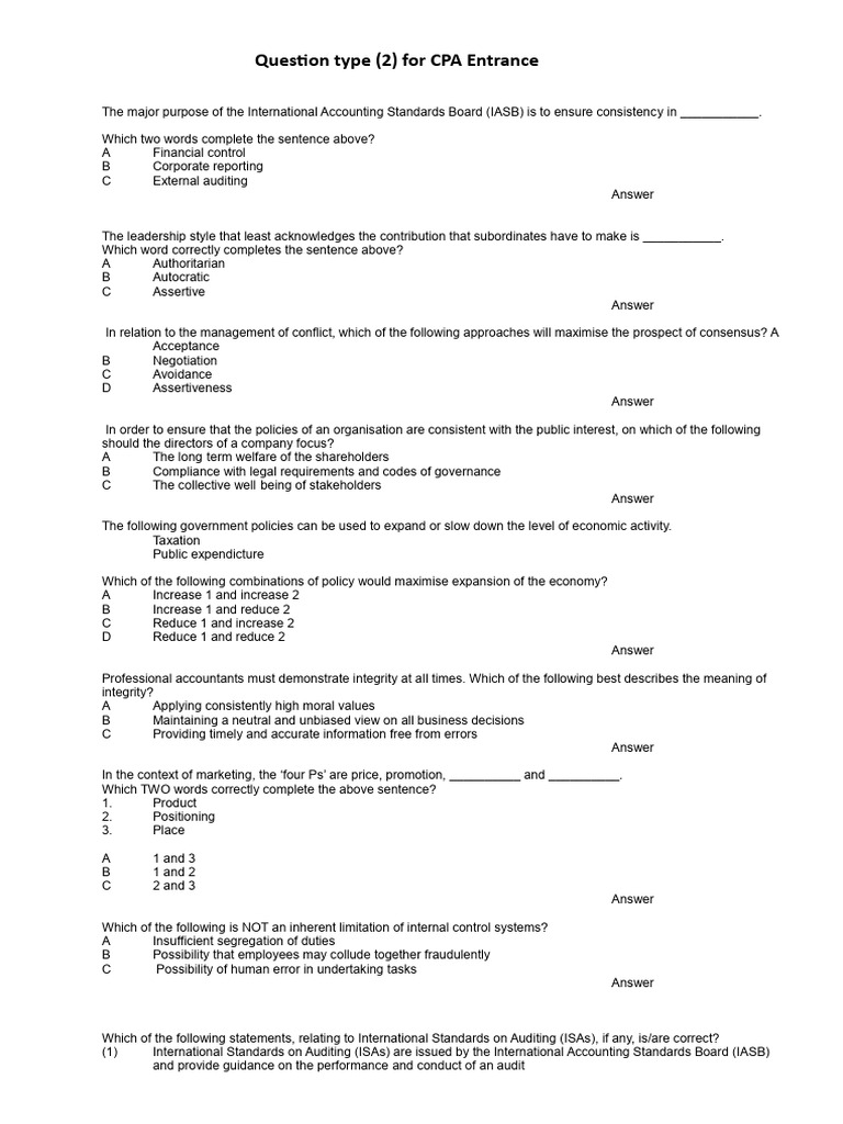 CPA Entrance Exam Question Types | PDF | Audit | Cash Flow Statement