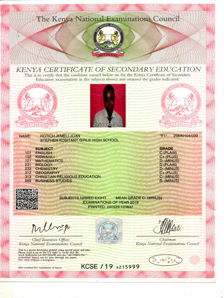 Kcse Certificate | PDF