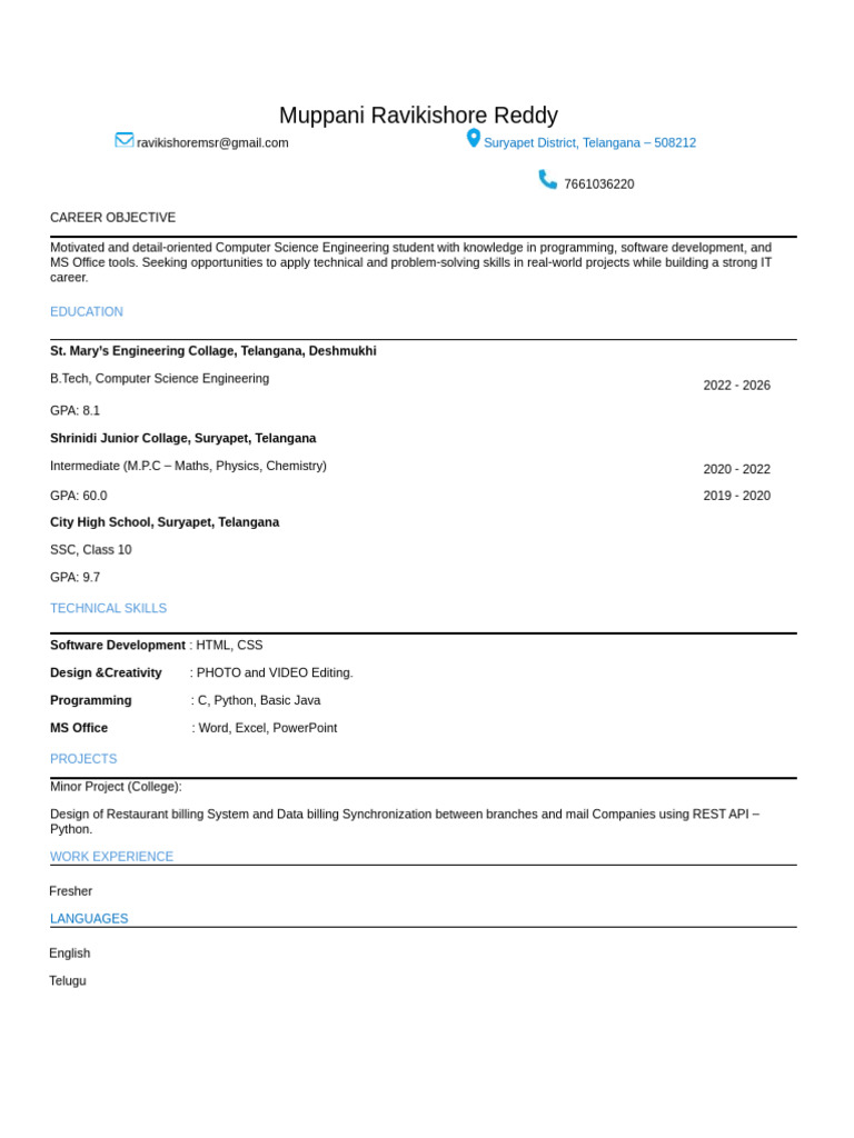 Computer Science Student Resume | PDF