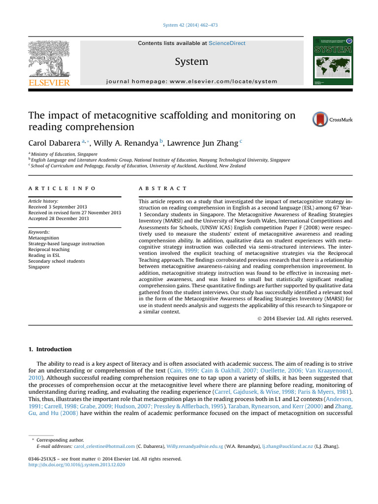 Metacognitive Strategies in ESL Reading | PDF | Metacognition | Reading ...