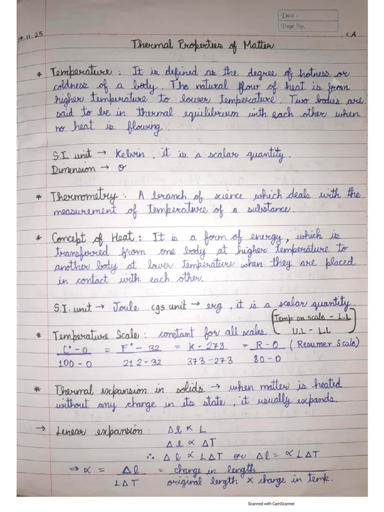 Notes of Thermal Properties of Matter (Mishika Jindal XI-B) | PDF