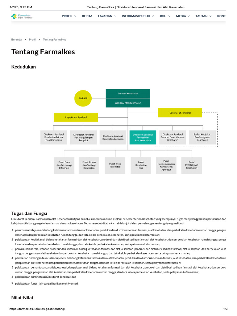 Tugas dan Fungsi Ditjen Farmalkes | PDF
