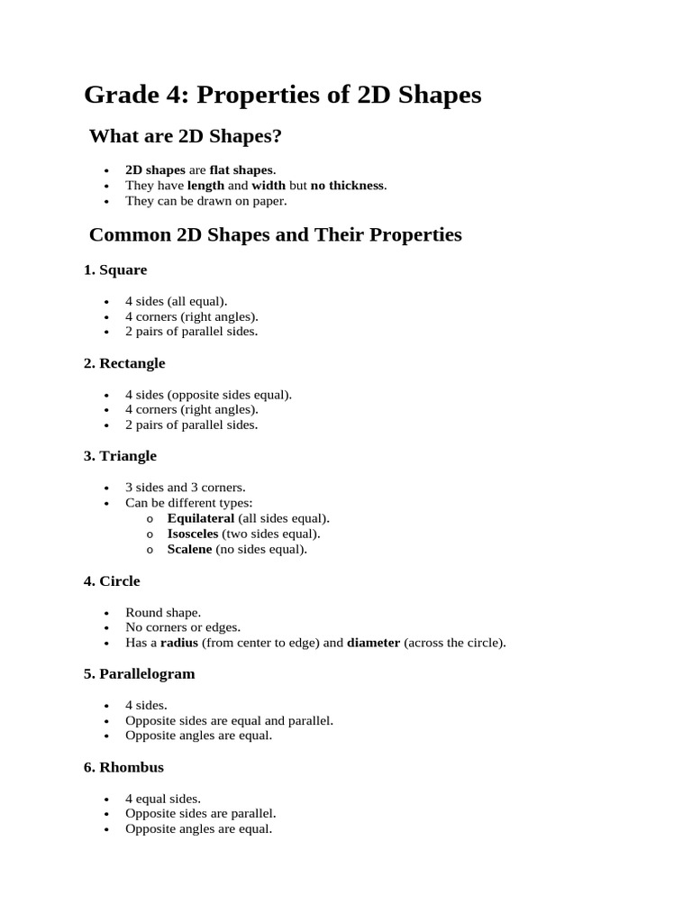 Grade 4 Guide to 2D Shape Properties | PDF