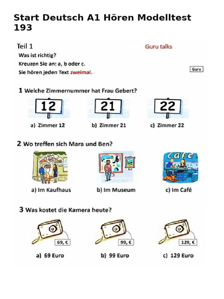 Start Deutsch A1 Hören Modelltest 193 | PDF