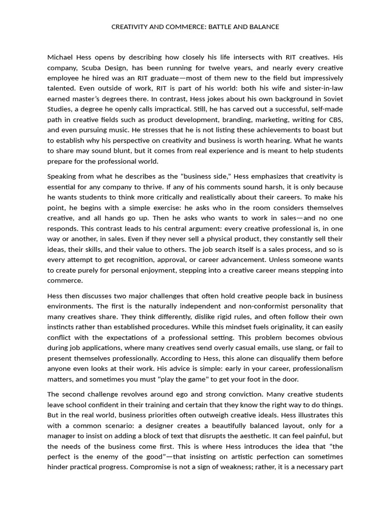 Balancing Creativity and Commerce | PDF | Creativity | Thought