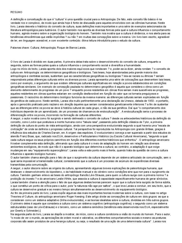 Resumo Do Livro Cultura Um Conceito Antropológico