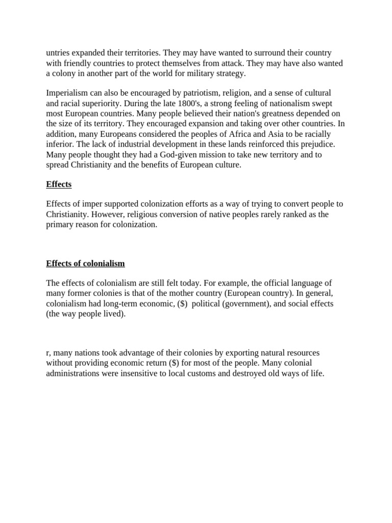 Imperialism and Colonialism Reading | PDF | Colonialism | Imperialism
